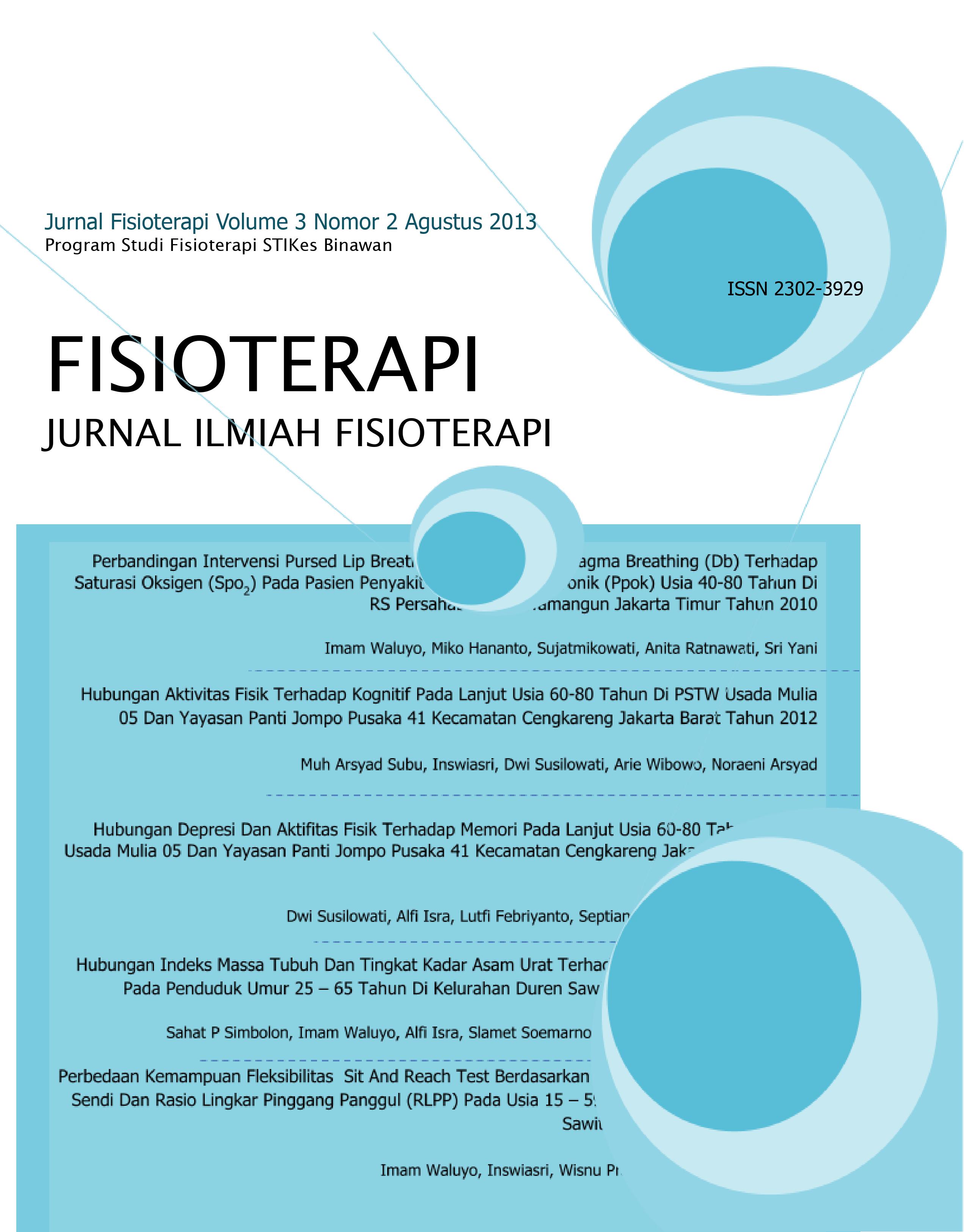 					View Vol. 3 No. 2 (2013): Jurnal Ilmiah Fisioterapi
				